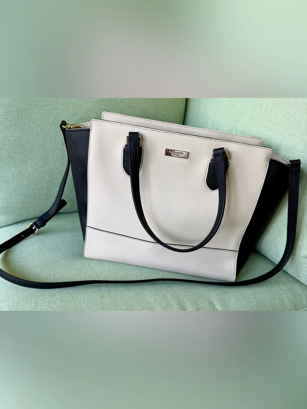 kate spade Two-Tone Cream and Black Saffiano Satchel